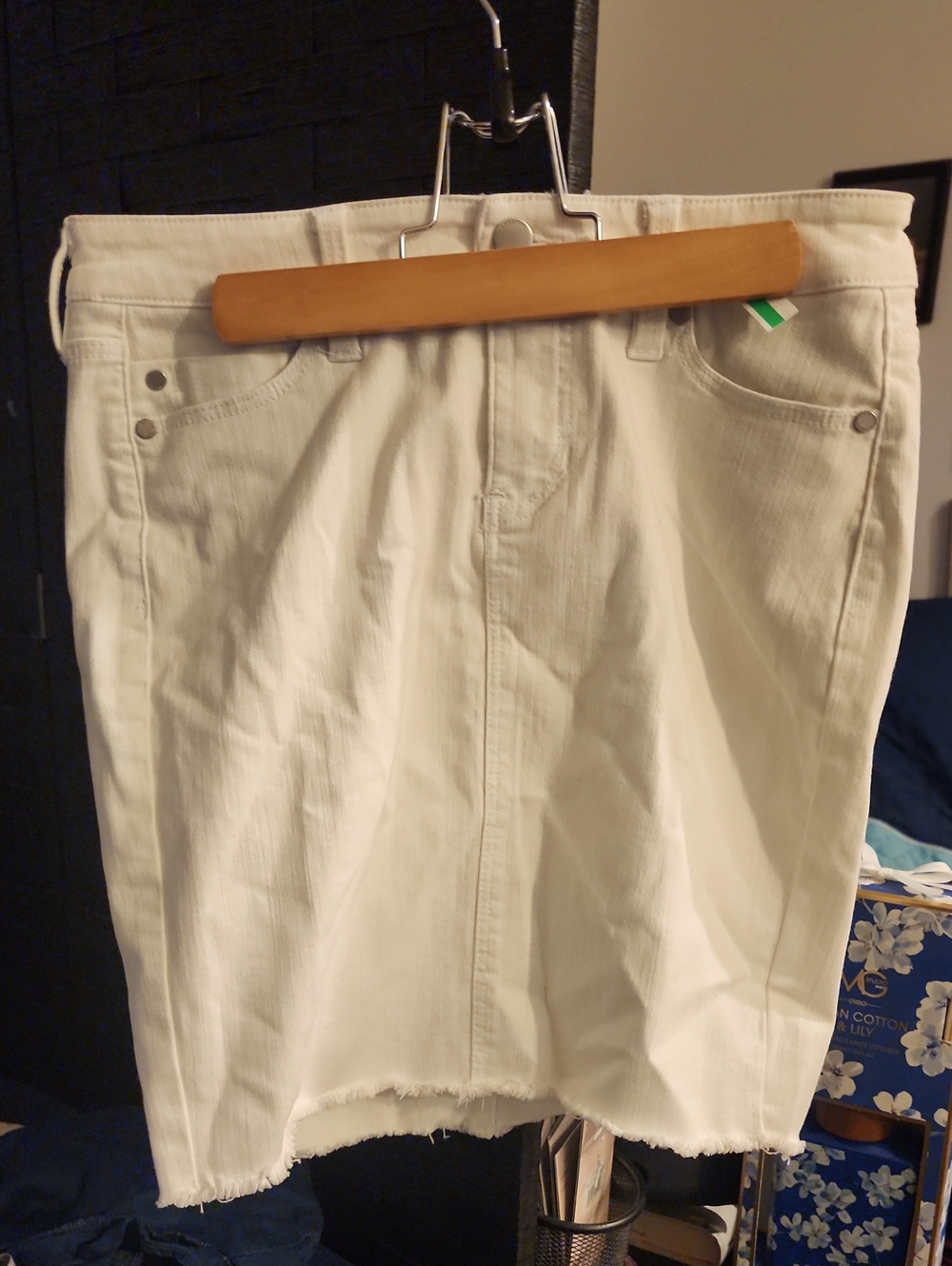 Liverpool White Denim Skirt with Raw Hem